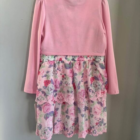 NWT girls "In Girl" spring ruffle floral dress with matching sweater 6, 6x - Picture 4 of 10